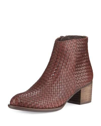 Kaycee Woven Leather Bootie, Cognac