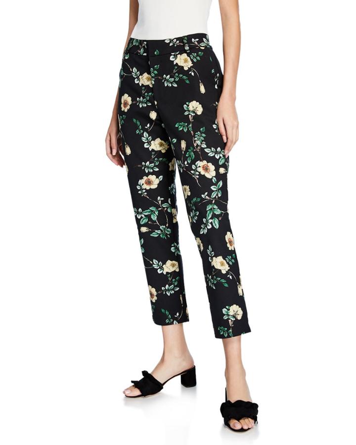 Floral High-rise Cropped Dress Pants