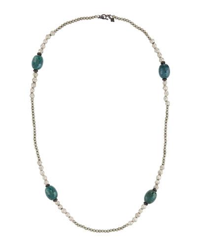 Long Pyrite, Agate & Copper Beaded Necklace