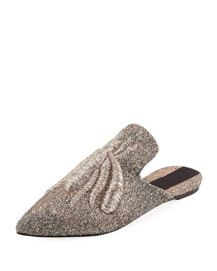 Ragno Spider Embroidered Mule Flat, Croccante/rose