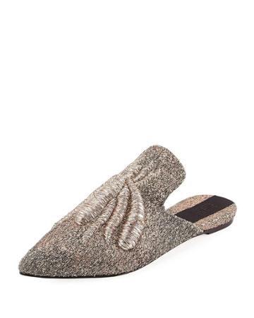 Ragno Spider Embroidered Mule Flat, Croccante/rose