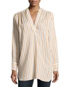 Striped Long-sleeve Tunic, White/orange