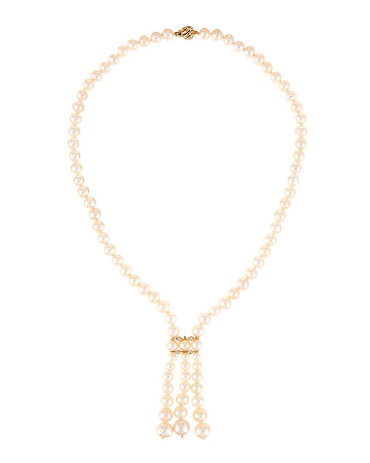 14k Triple Y-drop Pearl Necklace