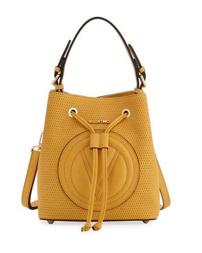 Leon Perforated Leather Bucket Bag, Yellow