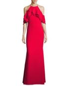 Ruffle-trim Ponte Popover Gown, Red