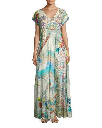 Leyla Short-sleeve Cotton Maxi Dress,