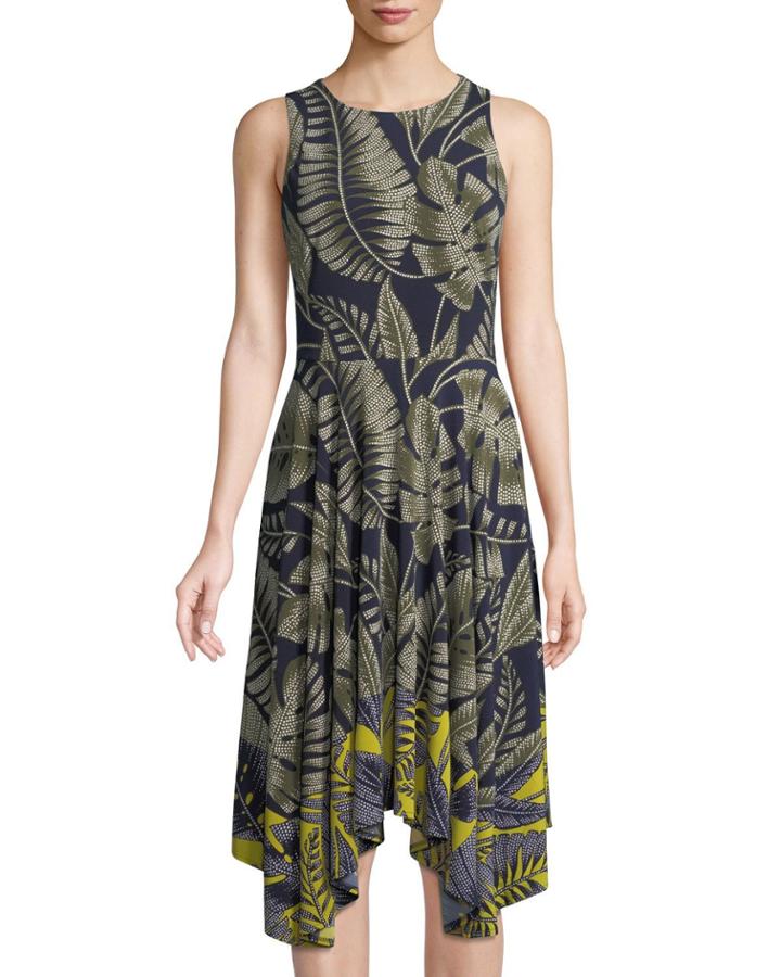Palm-leaf Sleeveless Handkerchief Dress