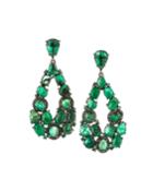 Emerald Open Teardrop Earrings W/ Diamonds