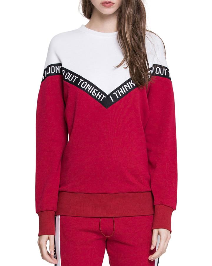 Colorblocked Crewneck Letter-ribbon