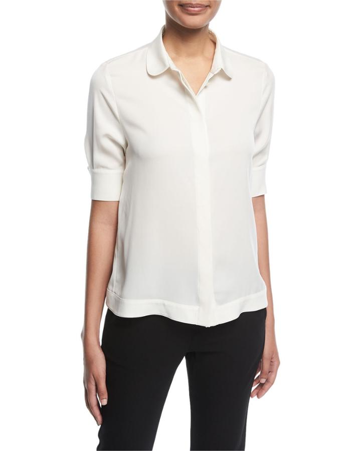 Button-front Half-sleeve Silk
