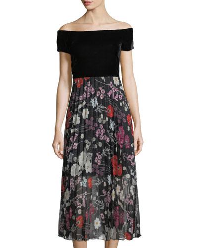 Velvet-top Off-the-shoulder