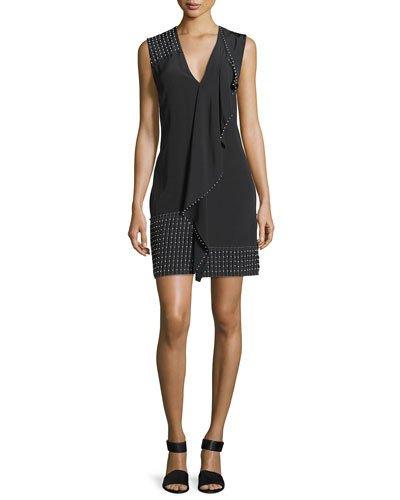 Sleeveless V-neck Cascade Dress W/ Beading