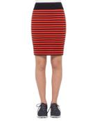 Two-tone Striped Pencil Skirt, Rust/navy