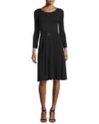 Long-sleeve Gathered-waist Dress, Black