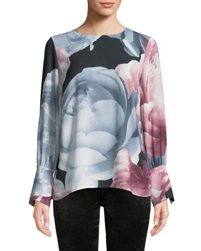 Cuffed Tie-sleeve Floral Blouse