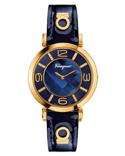 39mm Gancino Deco Diamond Watch W/ Blue