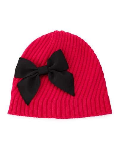 Diagonal Rib Beanie With Bow
