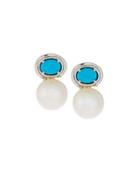 18k Freshwater Pearl & Turquoise Drop Earrings,