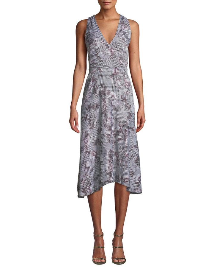 Giles Plaid & Floral A-line Dress