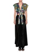 Embroidered Sequins Tie-waist Evening Gown With Crepe