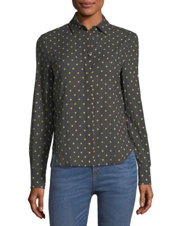 Baylee Long-sleeve Button-front Dot-print Voile