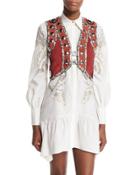 Embellished Snake-trim Cropped Vest, Ruby/terracotta