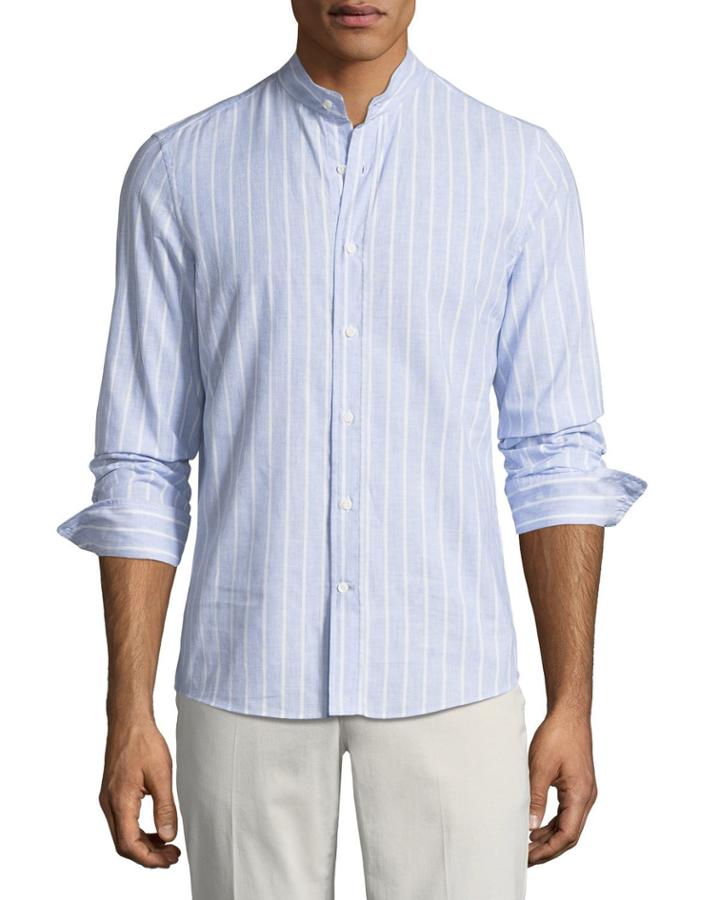 Leisure-fit Pinstriped Button-front