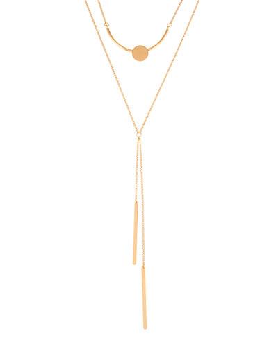 Layered Circle & Bar Y-drop Necklace, Golden