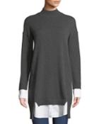 Cashmere Twofer Sweaterdress, Gray