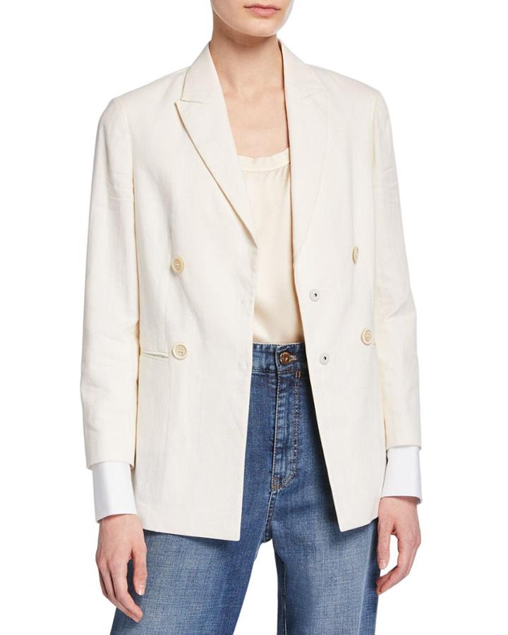 Linen-blend Double-breasted Blazer