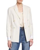 Linen-blend Double-breasted Blazer