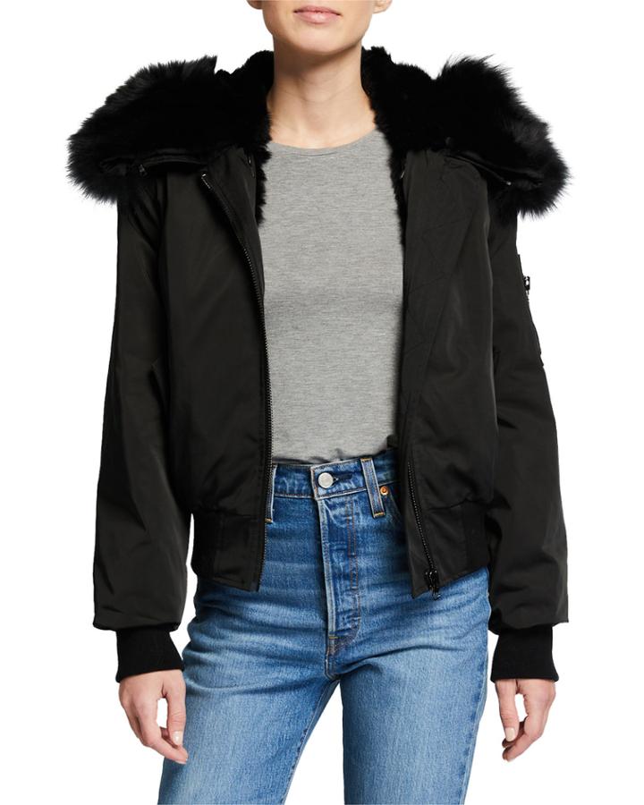 Contrast Rabbit Fur Bomber Jacket