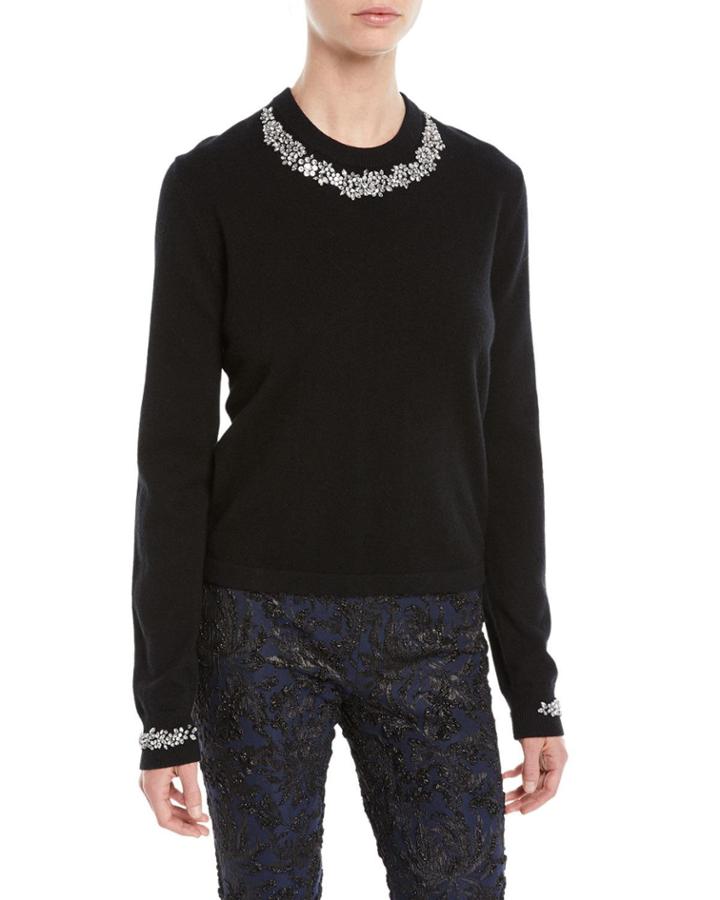 Crystal-embellished Crewneck Cashmere-blend