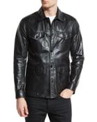 Lightweight Leather Racer Jacket, Black
