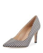 Cissy Printed Pointed-toe Pump, Black/white/houndstooth