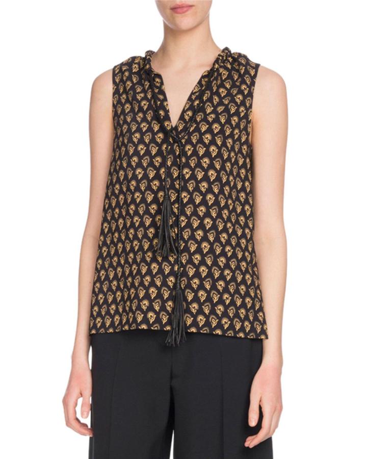 Sleeveless Fan-print Tunic With