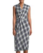 Shadow-plaid Sleeveless Wrap Dress