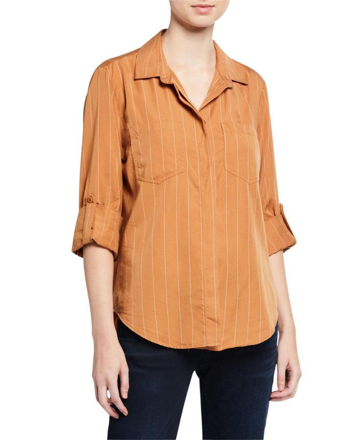 Riley Striped High-low Button-down Top
