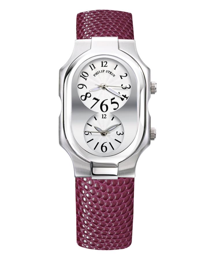 Philip Stein Large Signature Double Watch W/ Lizard-print Strap, Purple, Women's,
