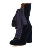 Harper Velvet Lace-up Chunky High-heel Booties