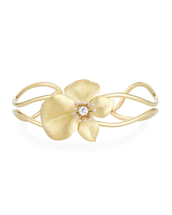 18k Gold Asymmetric Diamond Flower Bangle