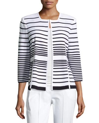 Striped Crewneck Jacket, White/blue