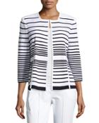 Striped Crewneck Jacket, White/blue