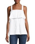 Cross-back Ruffled Tank, White