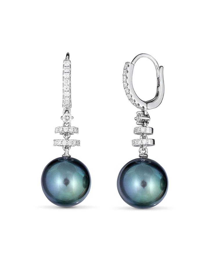 Classic 18k White Gold Diamond Tahitian Pearl Earrings