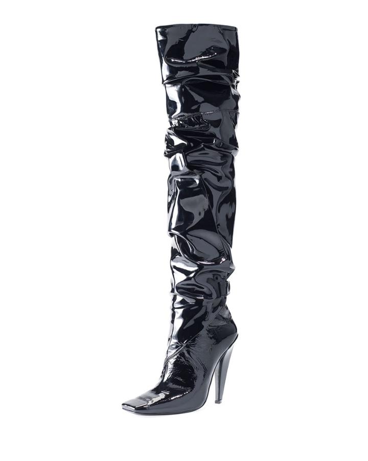 Scrunched Patent 105mm Boot, Black