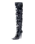Scrunched Patent 105mm Boot, Black