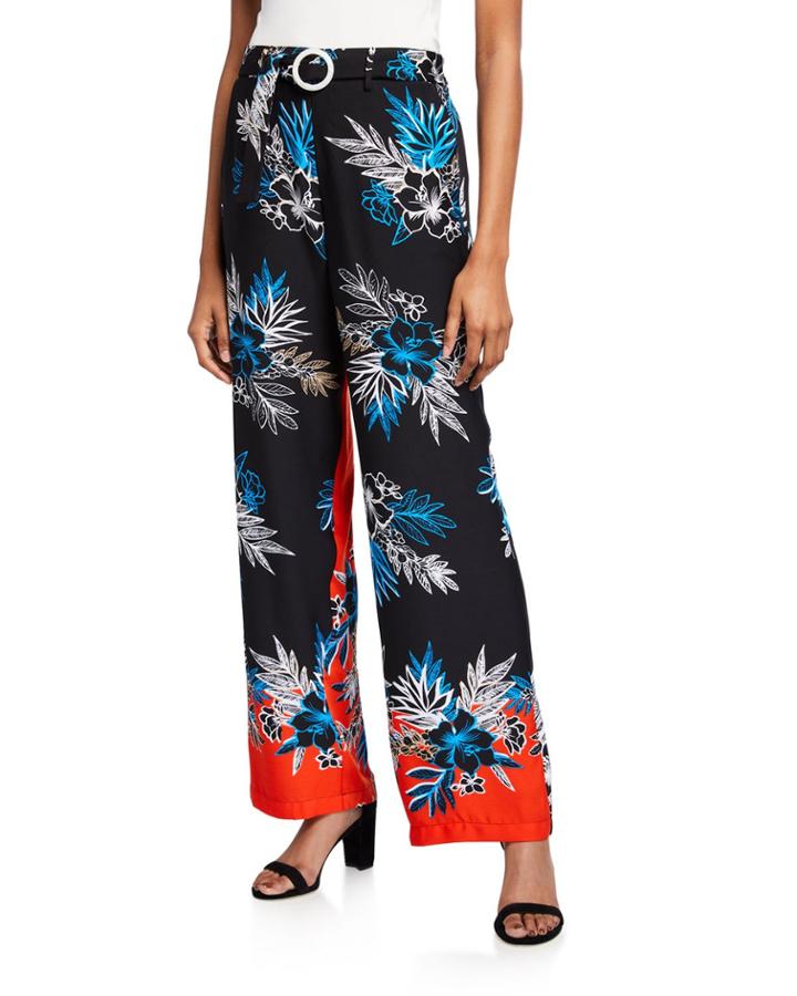 Floral-print Belted Wide-leg Pants