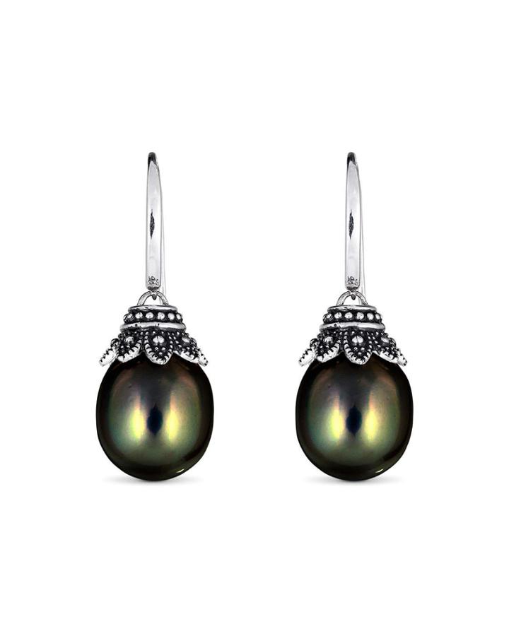 Tahitian Pearl-drop Earrings, Black