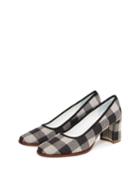 Check Fabric Square-toe Pumps